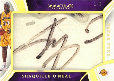 2015/16 Panini "Immaculate Collection" #18 Shaquille ONeal Game-Worn Material Signed Card (#1/3)